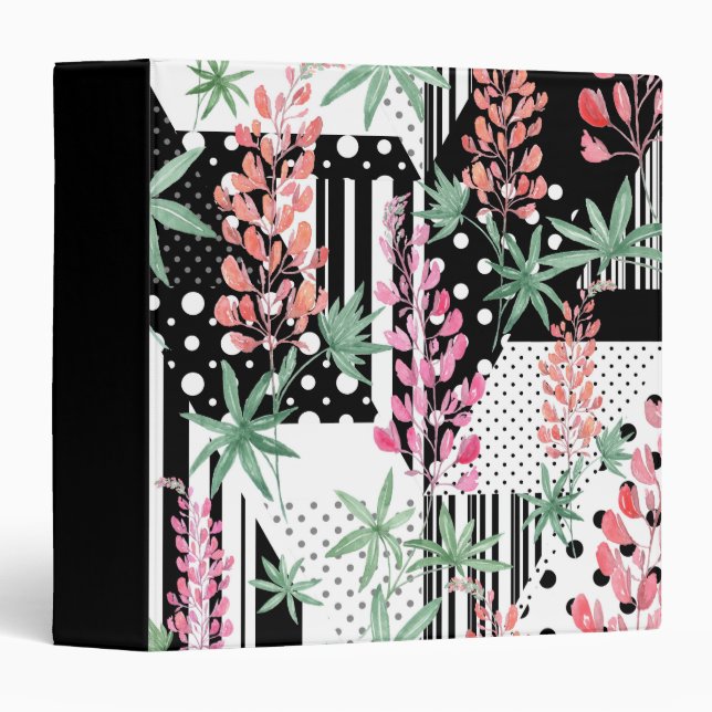 Lupines on a patchwork black and white background  binder (Front/Spine)