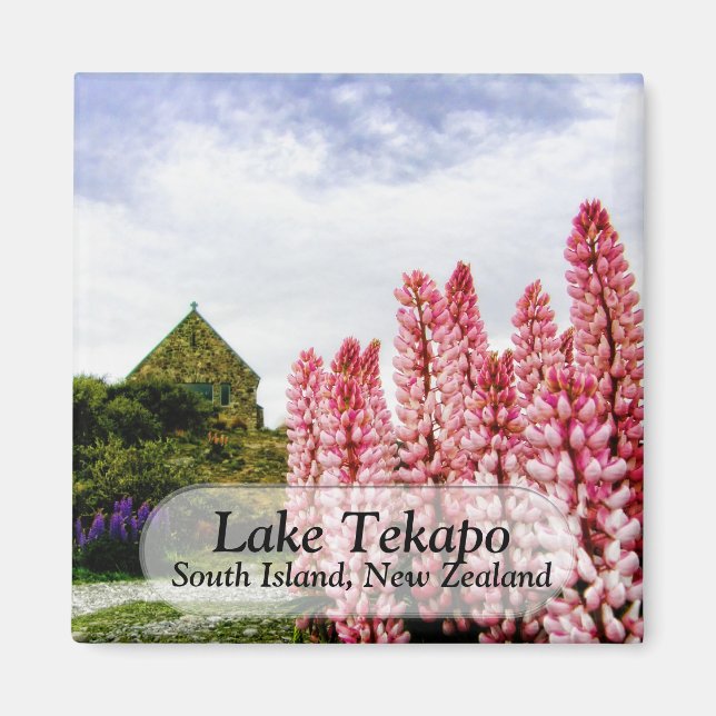 Lupins roses @ Lake Tekapo Magnet Nouvelle-Zélande (Devant)