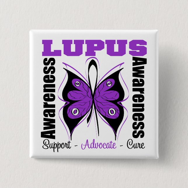 Lupus Awareness Butterfly 2 Inch Square Button (Front)
