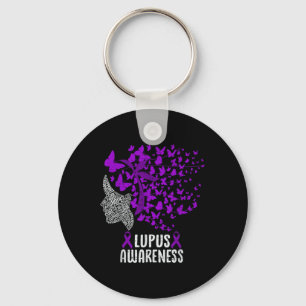 Lupus Awareness Butterfly Purple Ribbon Autoimmune Keychain