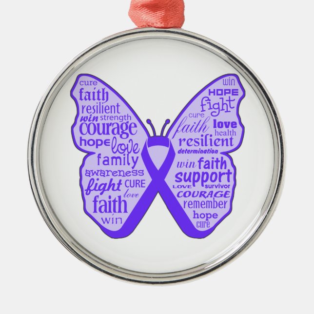 Lupus Awareness Butterfly Ribbon Metal Ornament (Front)