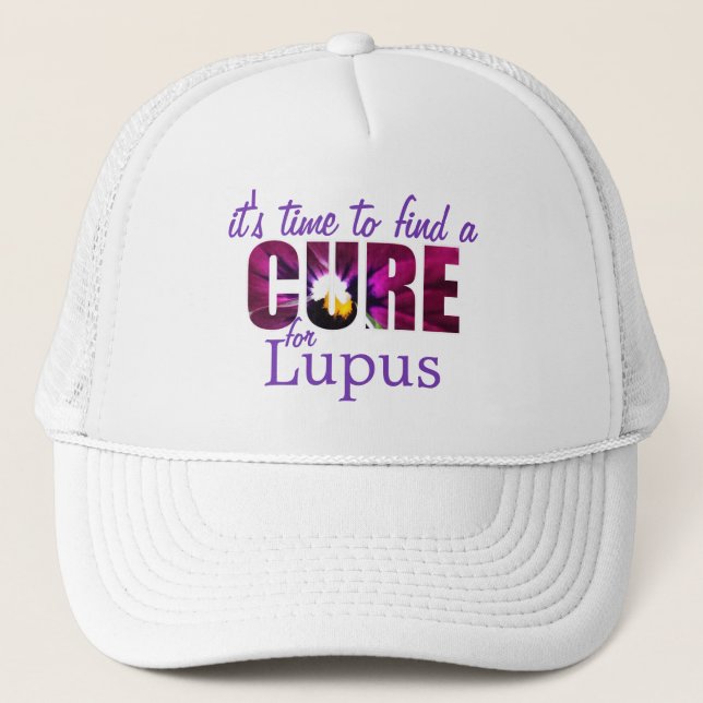 Lupus Awareness Cure / Lilac Purple Custom Floral Trucker Hat (Front)