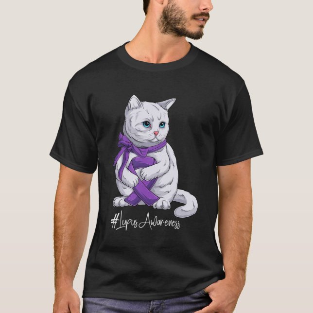 Lupus Awareness Month Purple Ribbon Cat T-Shirt (Front)