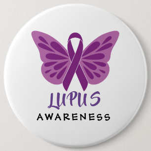 Lupus Awareness Purple Ribbon Butterfly 6 Inch Round Button
