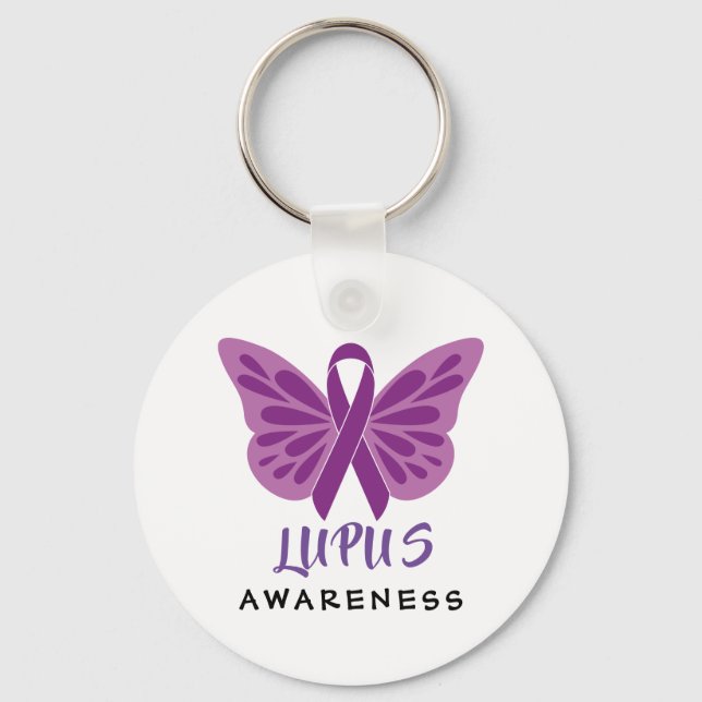 Lupus Awareness Purple Ribbon Butterfly Keychain (Front)