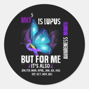 Lupus Awareness Warrior Purple Ribbon Butterfly Mo Classic Round Sticker