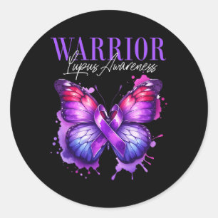 Lupus Awareness Warrior Survivor Purple Butterflie Classic Round Sticker