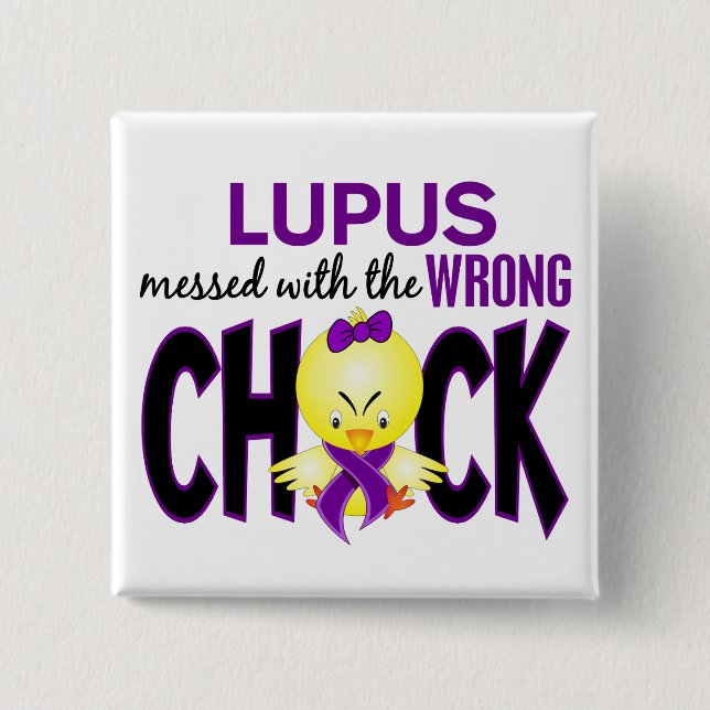 Lupus Messed With The Wrong Chick 2 Inch Square Button (Front)