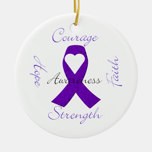 Lupus Pancreatic Thyroid purple ribbon awareness Ceramic Ornament (Front)