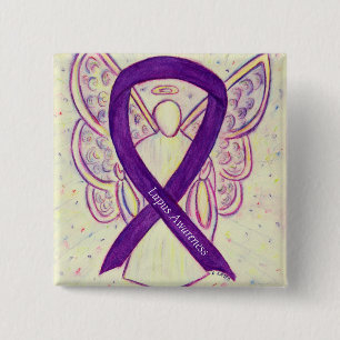 Lupus Purple Awareness Ribbon Angel Custom Art Pin