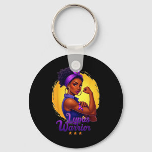 Lupus Warrior Afro Black Woman Wear Purple Ribbon  Keychain