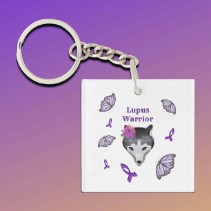Lupus Warrior Wolf Purple Ribbon Butterfly Keychain