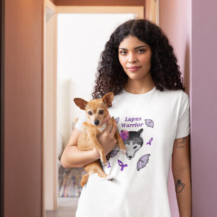 Lupus Warrior Wolf Purple Ribbon Butterfly T-Shirt