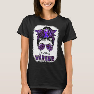 Lupus Warrior Womens Messy Bun Ribbon Leopard Blea T-Shirt