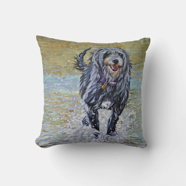 Lurcher on the beach cushion (Front)