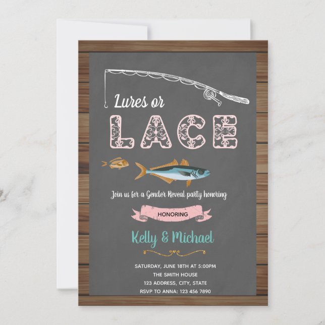 Lure or lace gender reveal invitation (Front)