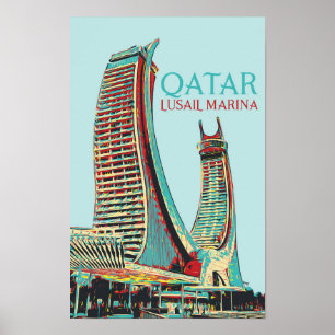 Lusail Marina buildings illustration Qatar Poster