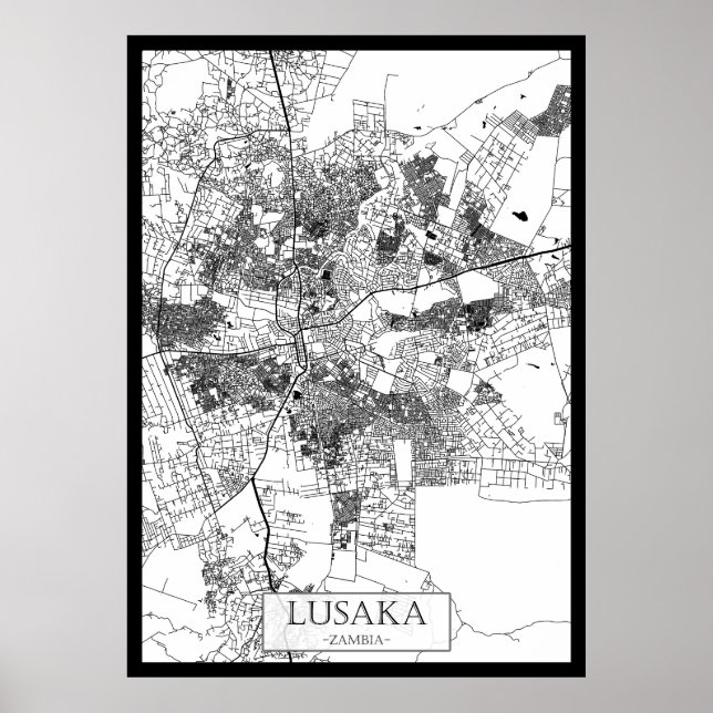 Lusaka Zambia City Map Poster (Front)