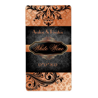 Luscieux Vintage Orange Scroll Mariage Vin Étiquet