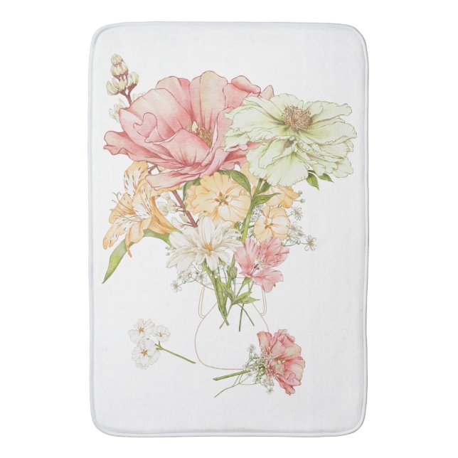 Luscious big bouquet dahlia lily peony primrose bath mat (Front Vertical)