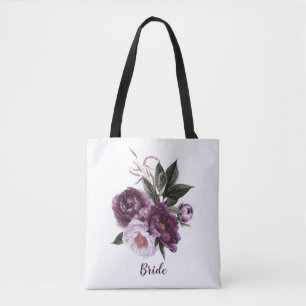Luscious Dark Purple and Plum Peonies Bride Tote