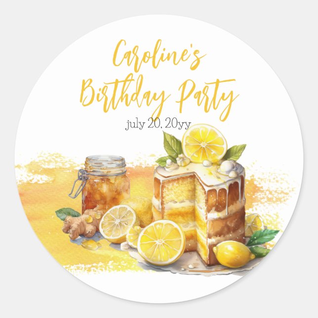 Luscious Lemon Cake Ginger Tea Birthday Party Classic Round Sticker (Front)