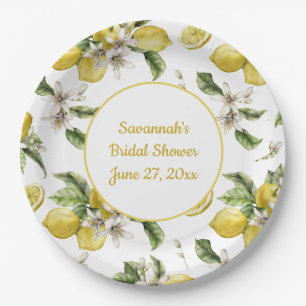Luscious Lemons and Greenery Monogrammed Paper Plate