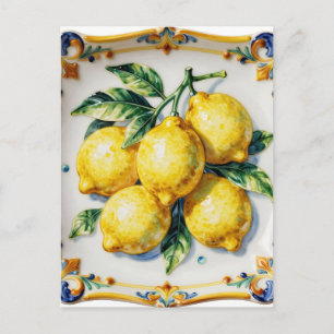 Luscious Lemons Ceramic Vibrant Italian  Postcard