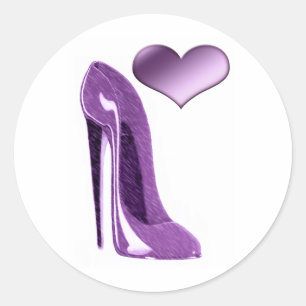 Luscious Lilac Stiletto High Heel Shoe and Heart Classic Round Sticker