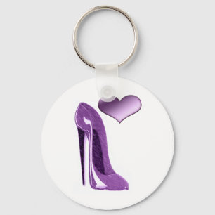 Luscious Lilac Stiletto High Heel Shoe and Heart Keychain