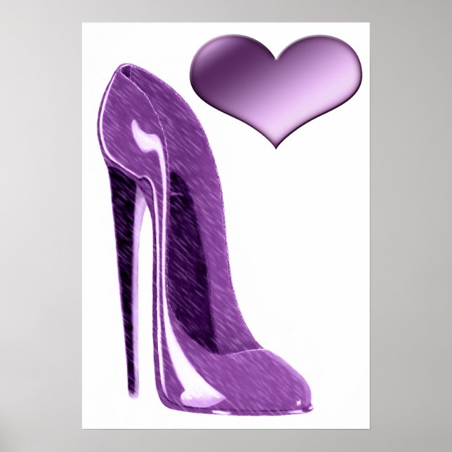 Luscious Lilac Stiletto High Heel Shoe and Heart   Poster (Front)