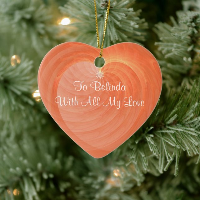 Luscious Orange Ribbed Heart Ceramic Keepsake Ornament (Tree)