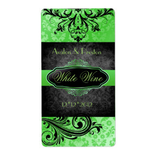 Luscious Vintage Green Scroll Wedding Wine Label