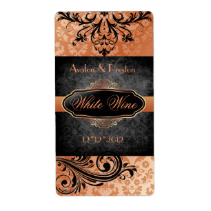 Luscious Vintage Orange Scroll Wedding Wine Label