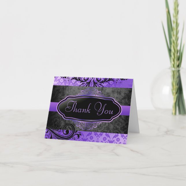 Luscious Vintage Purple Scroll Thank You Card (Front)