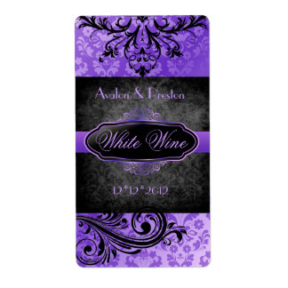 Luscious Vintage Purple Scroll Wedding Wine Label