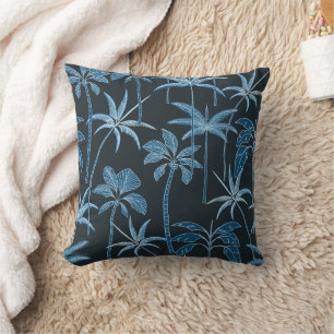 Lush Accent: Botanical Palm Midnight Jungle Throw Pillow