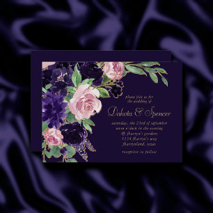 Lush Blossom   Dark Purple and Pink Rose Floral Invitation