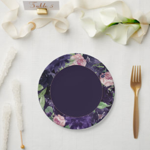 Lush Blossom   Purple and Pink Rose Wreath Floral Paper Plate