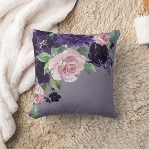 Lush Blossoms   Purple and Pink Floral Bouquet Throw Pillow