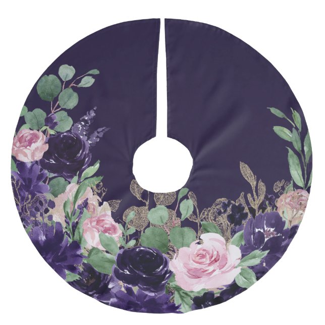 Lush Blossoms | Purple and Pink Floral Pattern Brushed Polyester Tree Skirt (Front)
