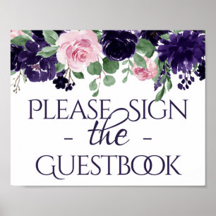 Lush Blossoms Purple and PInk Guestbook Sign