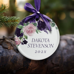 Lush Blossoms   Purple and Pink Pattern Monogram Ceramic Ornament