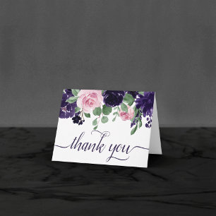 Lush Blossoms Purple and Pink Rose Floral Photo Thank You Card