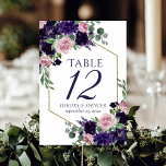 Lush Blossoms | Purple and Pink Rose Floral Table Number<br><div class="desc">Romantic navy blue and blush pink hand-painted watercolor floral embellished by botanical laurel and dark blue accents. From the "Boho Bloom" collection, this gorgeous layout presents your details in a stylish hand-lettered script and a rich Bohemian wildflower bouquet with radiant flower blooms and eucalyptus greenery foliage. For other colours or...</div>