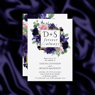 Lush Blossoms Purple and Pink Rose Initial Photo Invitation