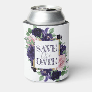 Lush Blossoms   Purple and Pink Rose Save the Date Can Cooler