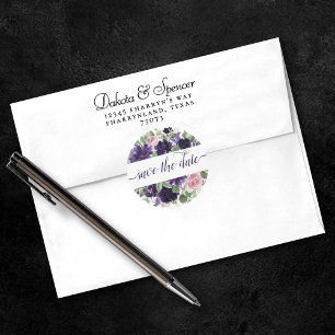 Lush Blossoms   Purple and Pink Rose Save the Date Classic Round Sticker