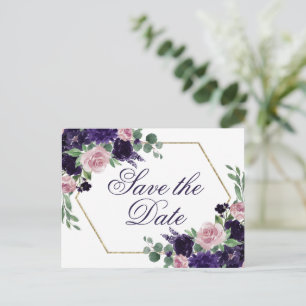 Lush Blossoms Purple and Pink Rose Save the Date Postcard