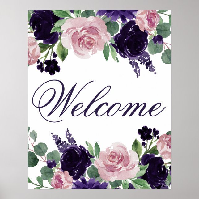 Lush Blossoms | Purple and Pink Rose Welcome Poster (Front)